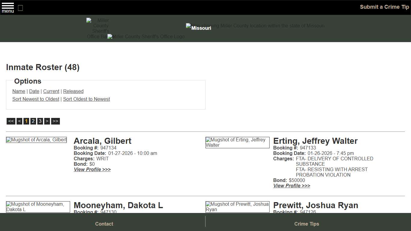 Inmate Roster - Current Inmates Booking Date Descending - Miller County Sheriff MO
